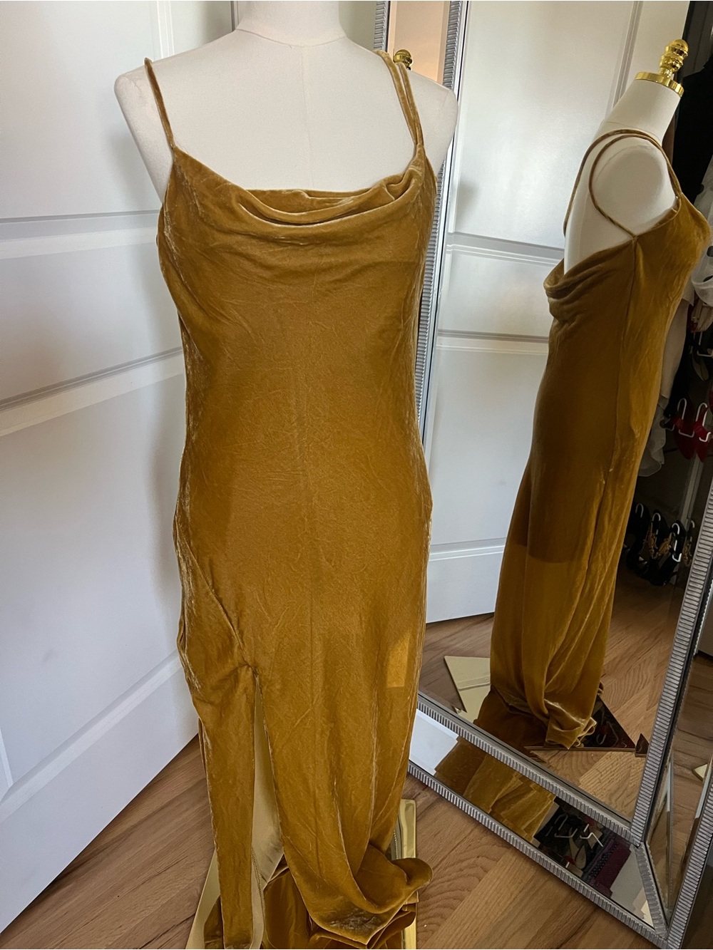 Zara Velvet Cowl Neck Backless Spaghetti Strap Staud look alike Maxi Dress
